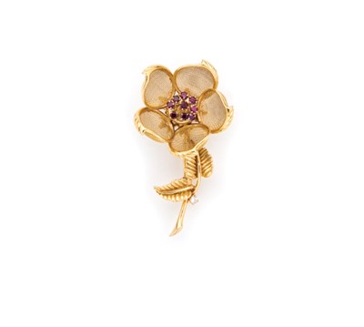 Lot 46 - Gold and Ruby Mesh Rose Brooch