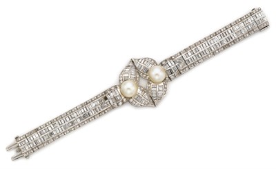 Lot 426 - Diamond and Cultured Pearl Bracelet
