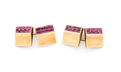 Lot 263 - Pair of Gold and Ruby Cufflinks