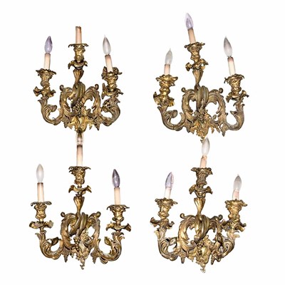 Lot 1147 - Set of Four Rococo Style Gilt-Metal...
