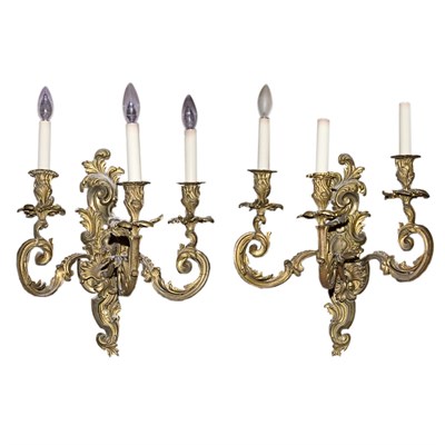 Lot 1436 - Pair of Louis XV Style Gilt-Metal Three-Light...