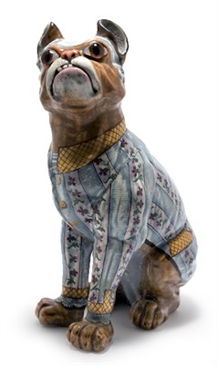 Lot 1538 - Galle Painted Faience Figure of a Pug Modeled...