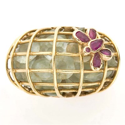 Lot 272 - Gold, Aquamarine and Ruby Basket Ring