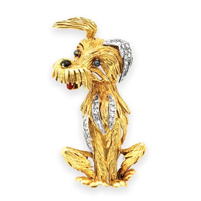 Lot 25 - Gold, Diamond and Enamel Dog Clip-Brooch