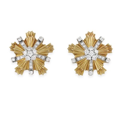 Lot 91 - Pair of Gold and Diamond Earclips, Tiffany & Co.