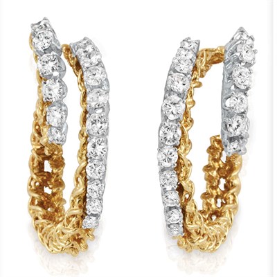 Lot 51 - Pair of Gold and Diamond Hoop Earrings
