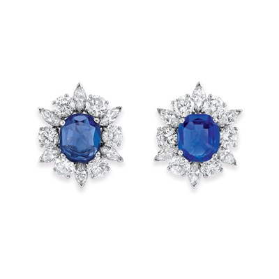 Lot 454 - Pair of  Sapphire and Diamond Earclips