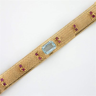Lot 265 - Gold, Aquamarine and Ruby Bracelet
