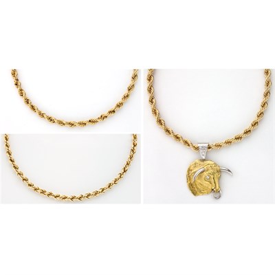 Lot 262 - Three Gold Rope-Twist Chain Necklaces and Pendant