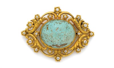 Lot 257 - Antique Gold, Turquoise and Diamond Pendant-Brooch