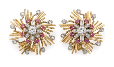 Lot 260 - Pair of Gold, Platinum, Diamond and Ruby Earclips