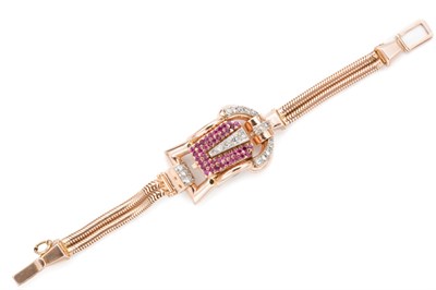 Lot 38 - Rose Gold, Ruby and Diamond Bracelet-Watch