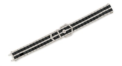 Lot 542 - Art Deco Black Onyx and Diamond Bracelet