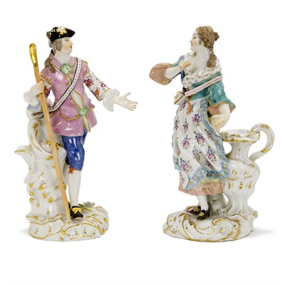Lot 1355 - Pair of Meissen Porcelain Figures of a Man and...