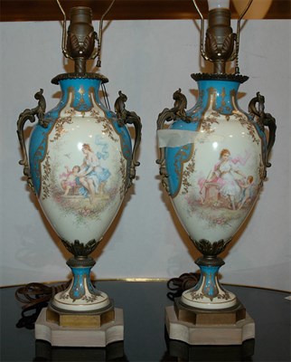 Lot 1138 - Pair of Sevres Style Bronze Mounted Porcelain...