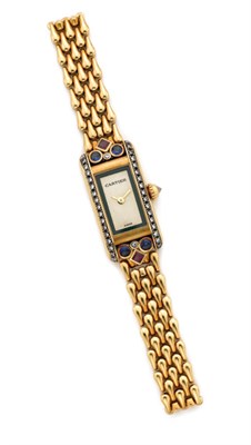Lot 405 - Gold, Diamond, Sapphire and Ruby Tank Wristwatch, Cartier