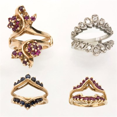 Lot 281 - Four Gold,Gem-Set and Diamond Insert Rings