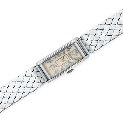 Lot 232 - Platinum, White Gold and Diamond Wristwatch, Longines