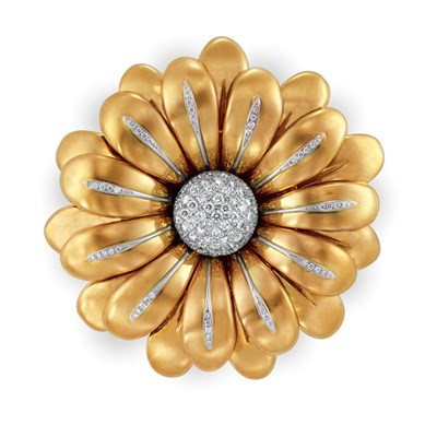 Lot 492 - Gold and Diamond Flower Clip-Brooch