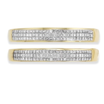 Lot 332 - Pair of Gold and Diamond Bangle Bracelets