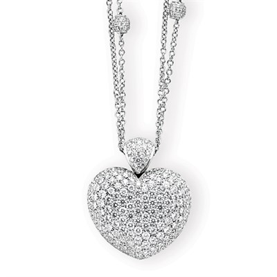 Lot 328 - Diamond Heart Pendant with Double Strand White Gold and Diamond Chain Necklace