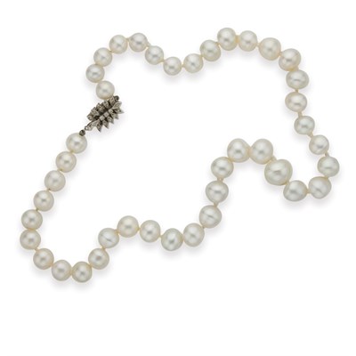 Lot 142 - Semi-Baroque Cultured Pearl Necklace with Diamond Clasp