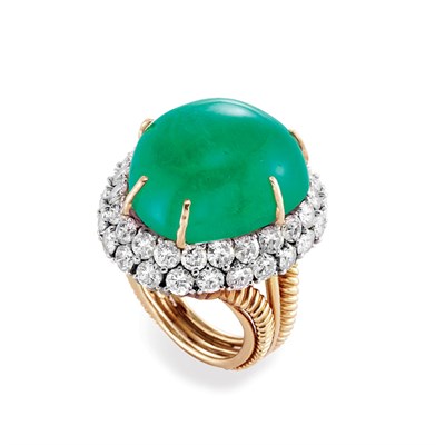 Lot 528 - Gold, Platinum, Cabochon Emerald and Diamond Pendant/Ring
