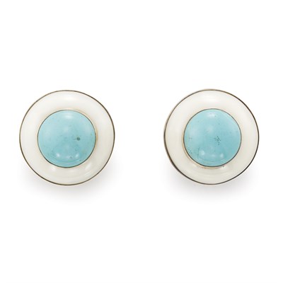 Lot 256 - Pair of Gold, Turquoise and White Coral Earclips