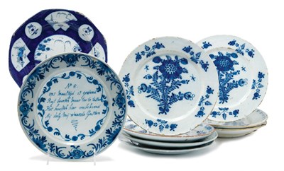 Lot 101 - Group of Nine Delft Plates Dutch and English,...