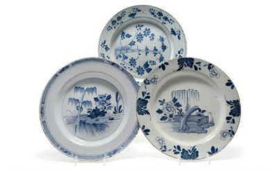 Lot 104 - Two English Delft Blue and White Chargers 18th...