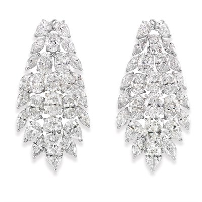 Lot 615 - Pair of Diamond Cluster Pendant-Earrings