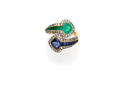 Lot 203 - Gold, Emerald, Sapphire and Diamond Crossover Ring