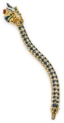 Lot 219 - Gold, Enamel and Diamond Dragonhead Bracelet