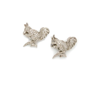 Lot 332 - Pair of  Platinum and Diamond Squirrel Brooches