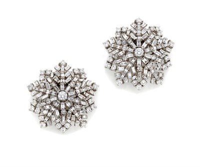 Lot 380 - Pair of Diamond Snowflake Earclips