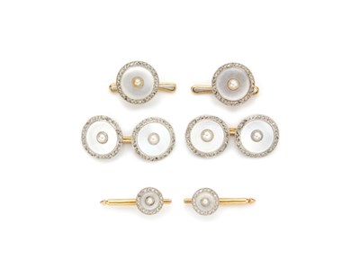 Lot 198 - Edwardian Gold, Platinum, Mother-of-Pearl, Pearl and Diamond Dress Set