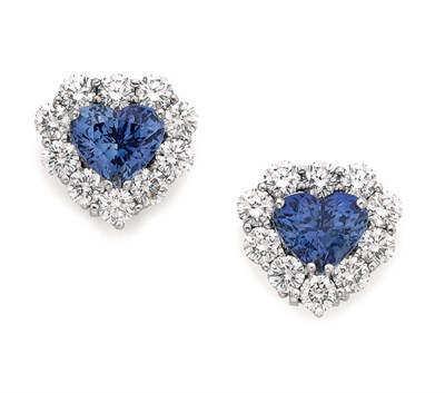 Lot 416 - Pair of Diamond and Sapphire Earclips