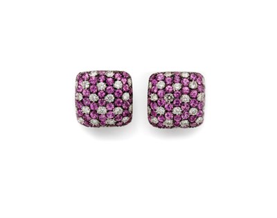 Lot 240 - Pair of Pink Sapphire and Diamond Earclips
