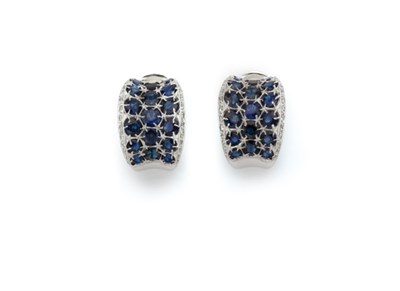 Lot 269 - Pair of White Gold, Sapphire and Diamond Half Hoop Earrings