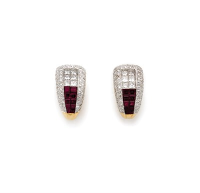 Lot 275 - Pair of Ruby and Diamond Earclips
