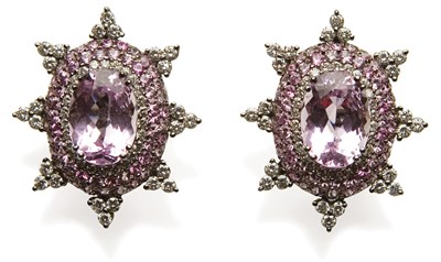 Lot 80 - Pair of Kunzite, Pink Sapphire and Diamond Earrings