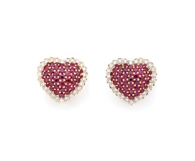 Lot 47 - Pair of Ruby and Diamond Heart Earclips