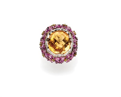 Lot 48 - Citrine, Pink and Yellow Sapphire and Diamond Ring