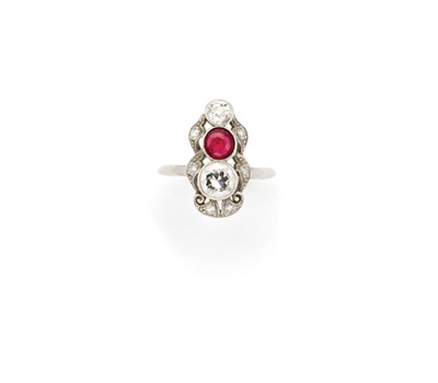 Lot 225 - Diamond and Simulated Ruby Ring