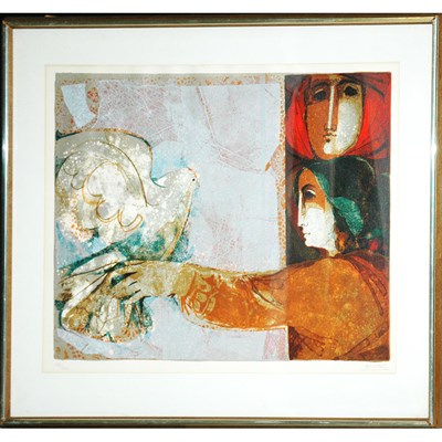 Lot 101 - Sunol Alvar [WOMAN WITH DOVE] Color lithograph,...