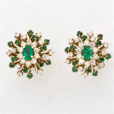 Lot 173 - Pair of Gold, Diamond and Emerald Stud Earrings, Tiffany & Co.