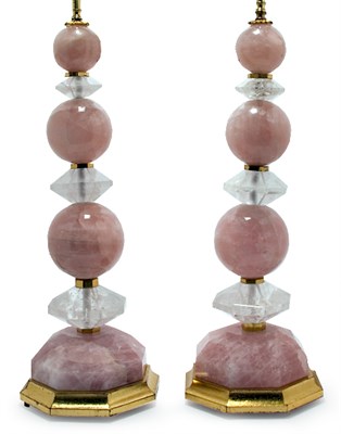 Lot 1139 - Pair of Rose Quartz and Rock Crystal Two-Light...