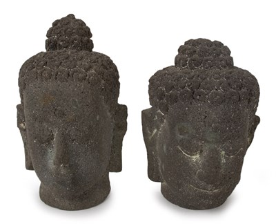 Lot 20 - Two Southeast Asian Lava Stone Heads of Buddha...