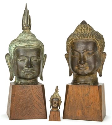 Lot 15 - Group of Three Thai Bronze Heads of Buddha...