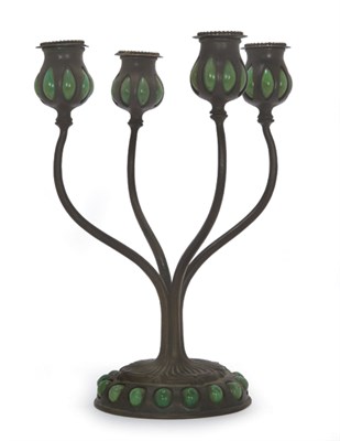 Lot 1497 - Tiffany Studios Reticulated Bronze and Favrile...